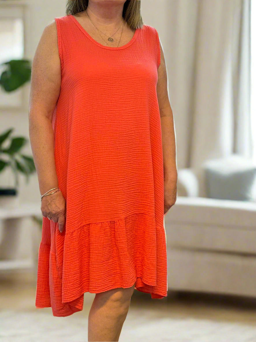 GABY- CHEESECLOTH COTTON S/L FRILL DRESS