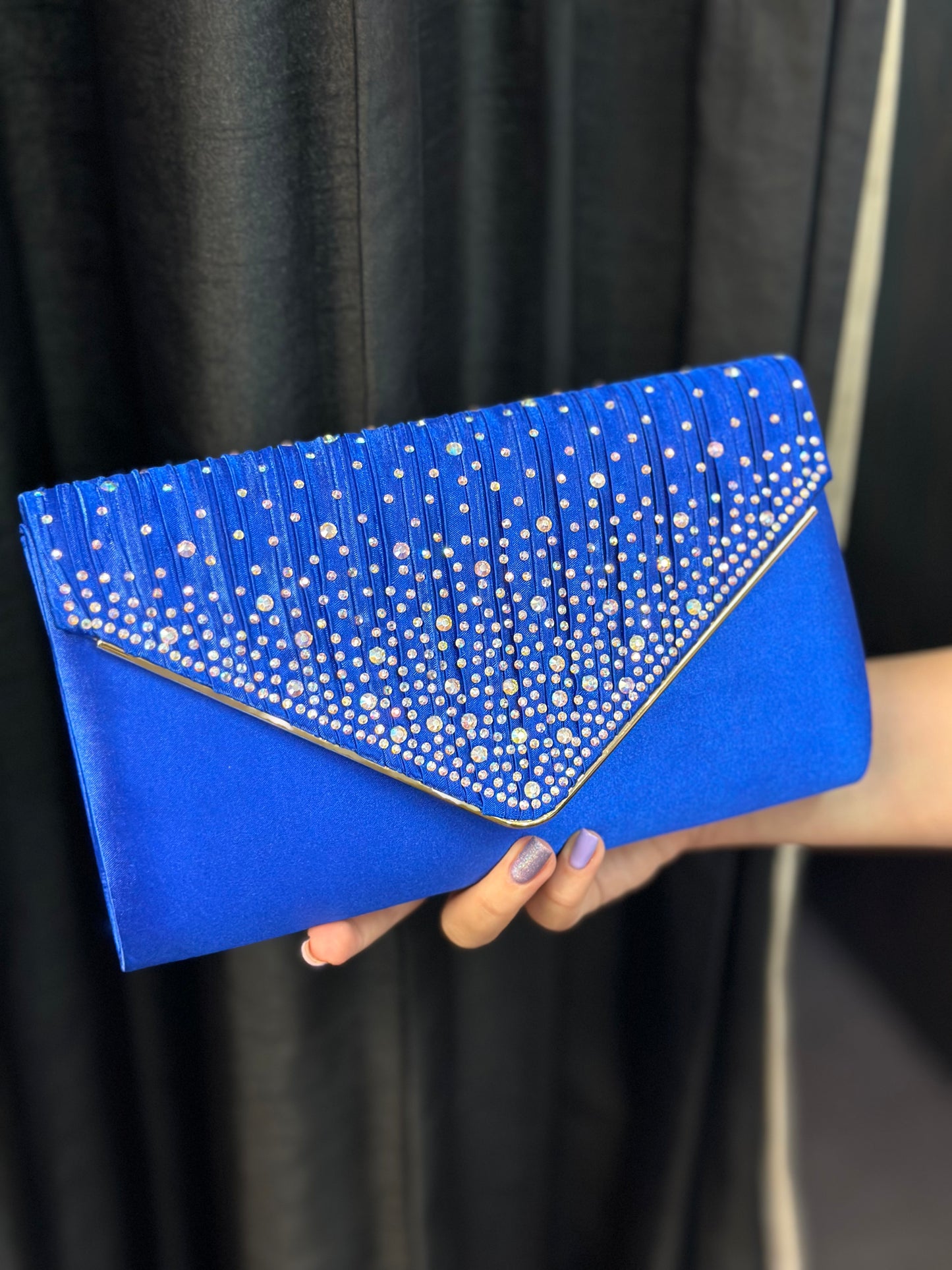 IRREDESCENT STONES SATIN CLUTCH