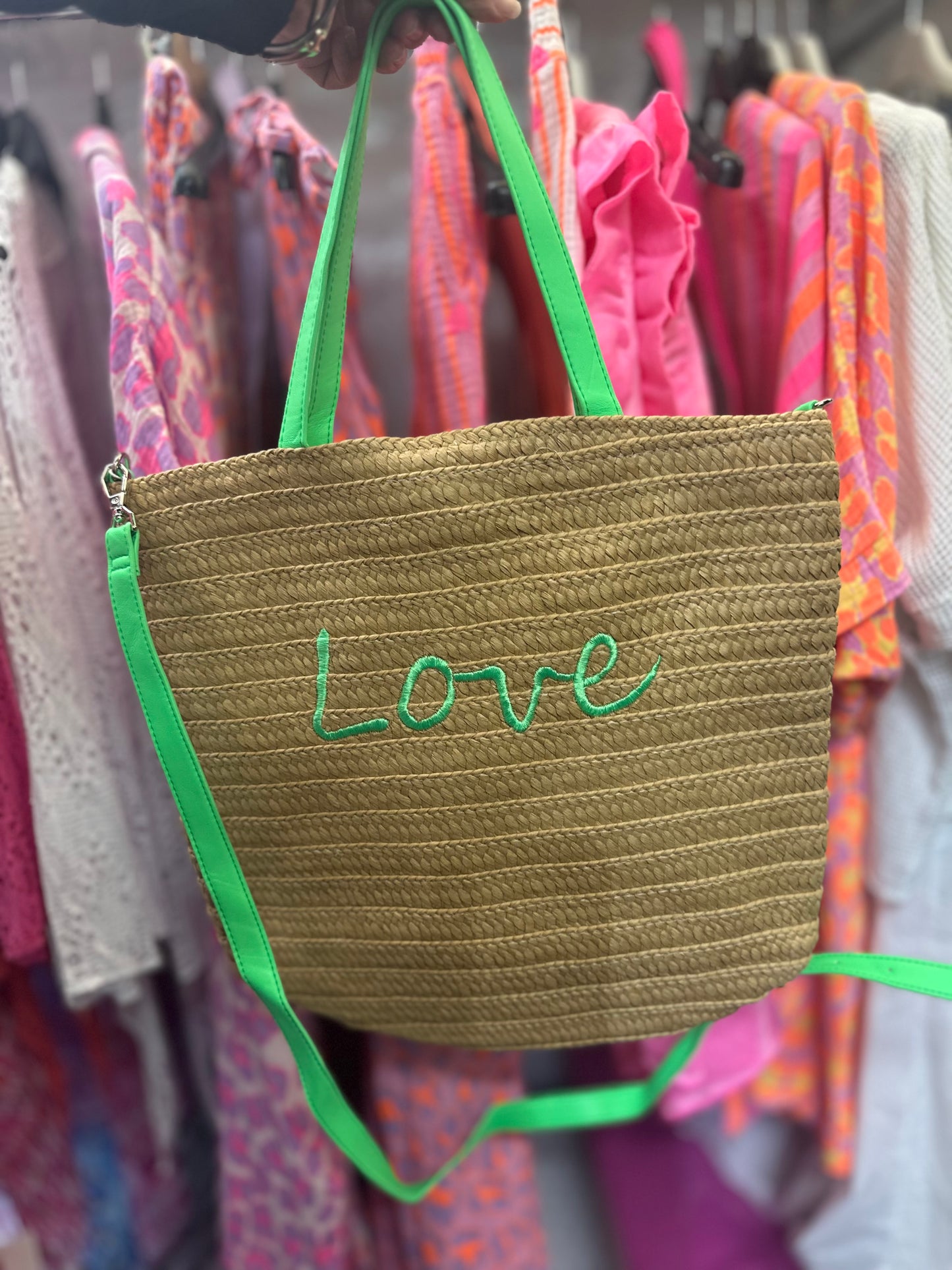 NEONS WEEKEND STRAW DEEP TOTE BAG -