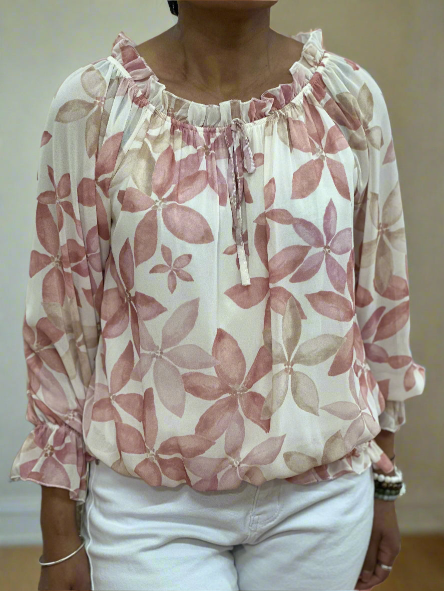 VENICE- CHIFFON ROUCHED WELT PRINT TOP