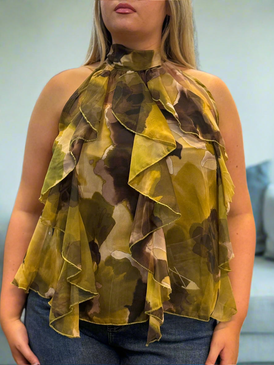 ROWEENA-CHIFFON PRINTED RUFFLE FRONT