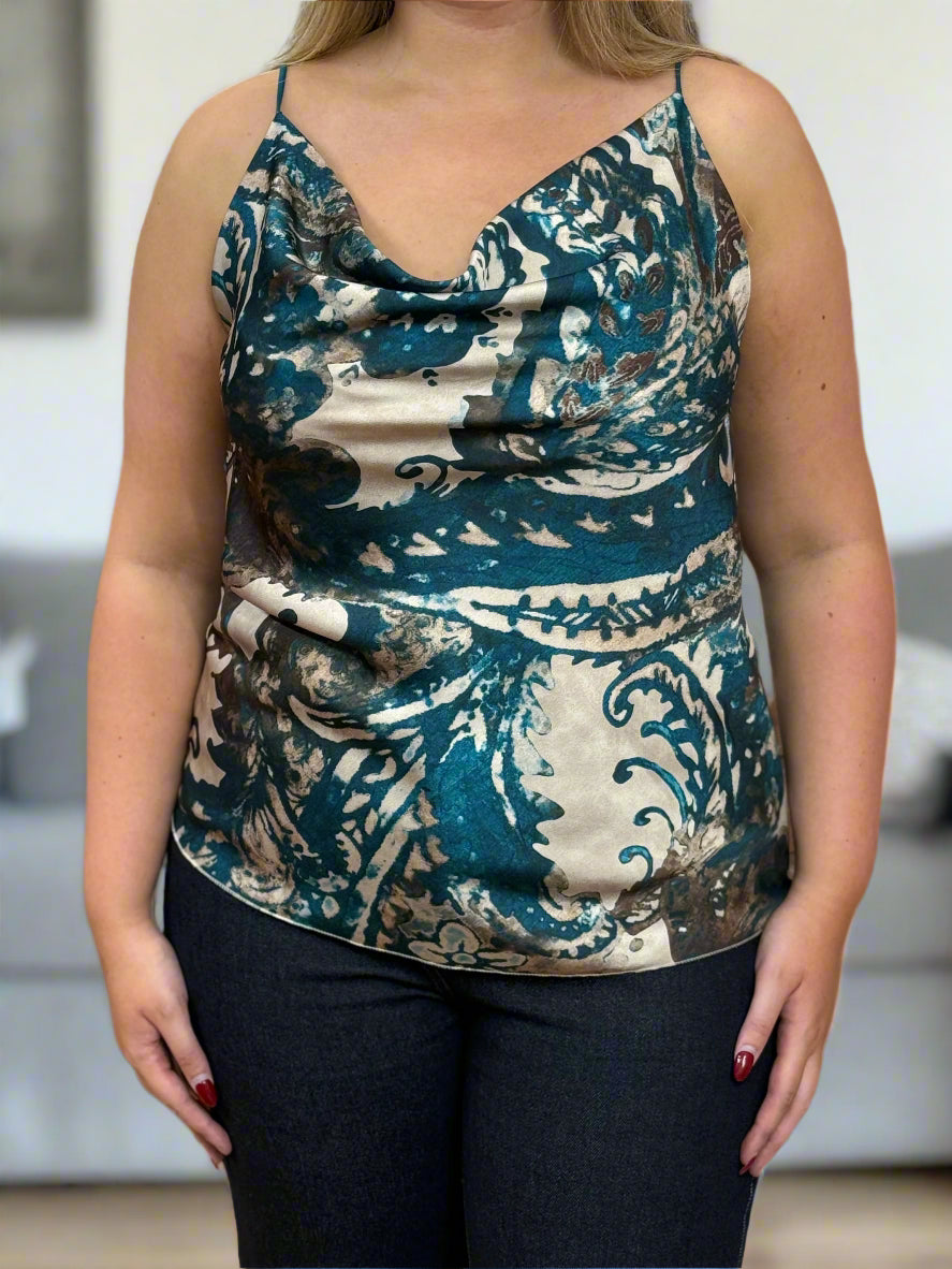 RHONA- SATIN CAUL NK PRINT VEST TOP