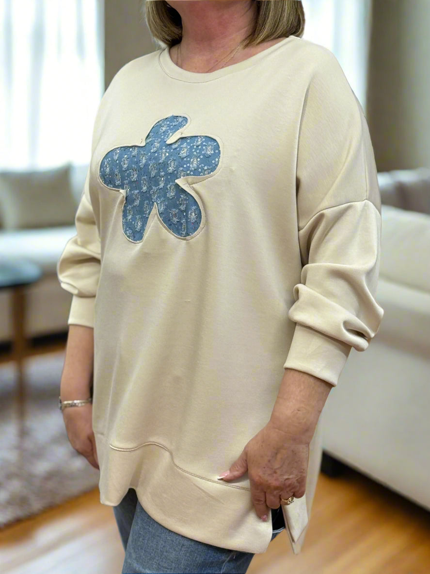 SPARKLE CUT OUT DAISY SWEAT