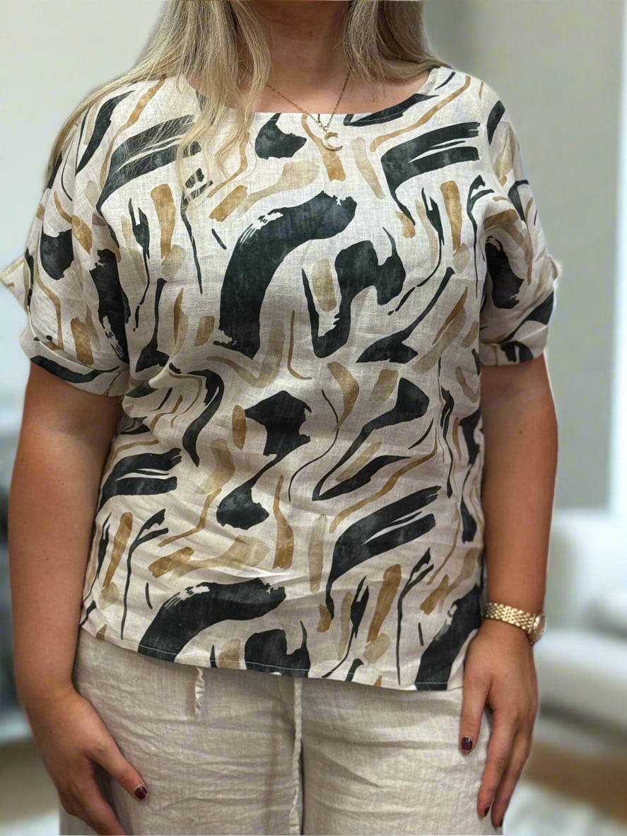 JOANIE- PRINTED LINEN TOP
