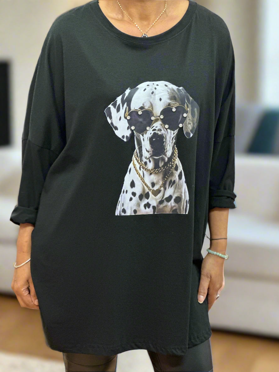 DIAMANTE DETAIL L/S ANIMAL T/SHIRT
