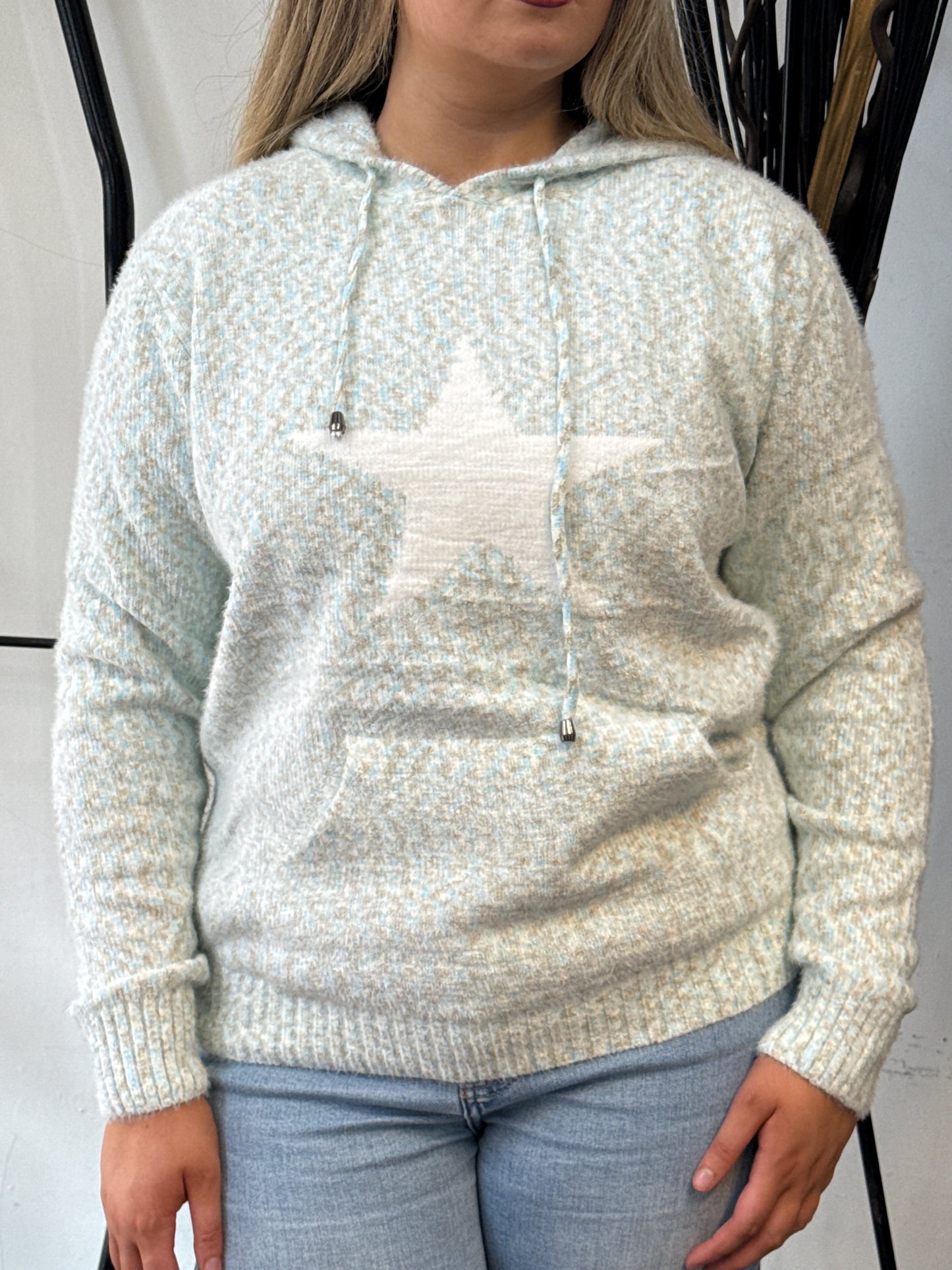 ARCHIE-STAR KNIT PATCH POCKET HOODY-