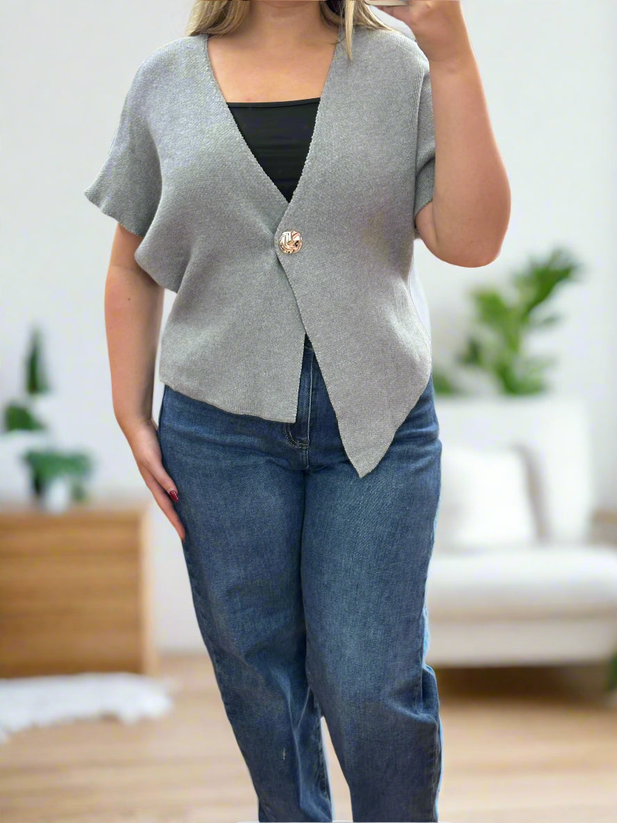 NIA-ASSTMETRIC 1 BUTTON SHRUG KNIT