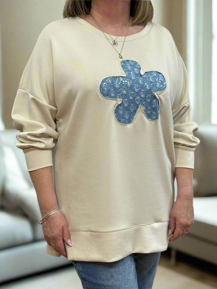 SPARKLE CUT OUT DAISY SWEAT