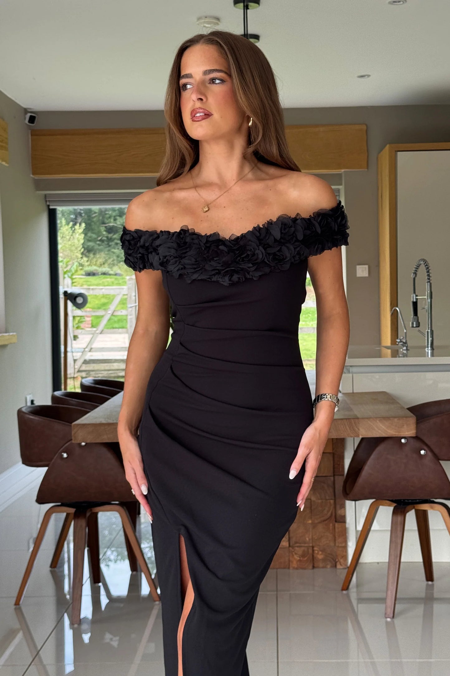 BRIEANA- OFF SHOULDER MIDI DRESS