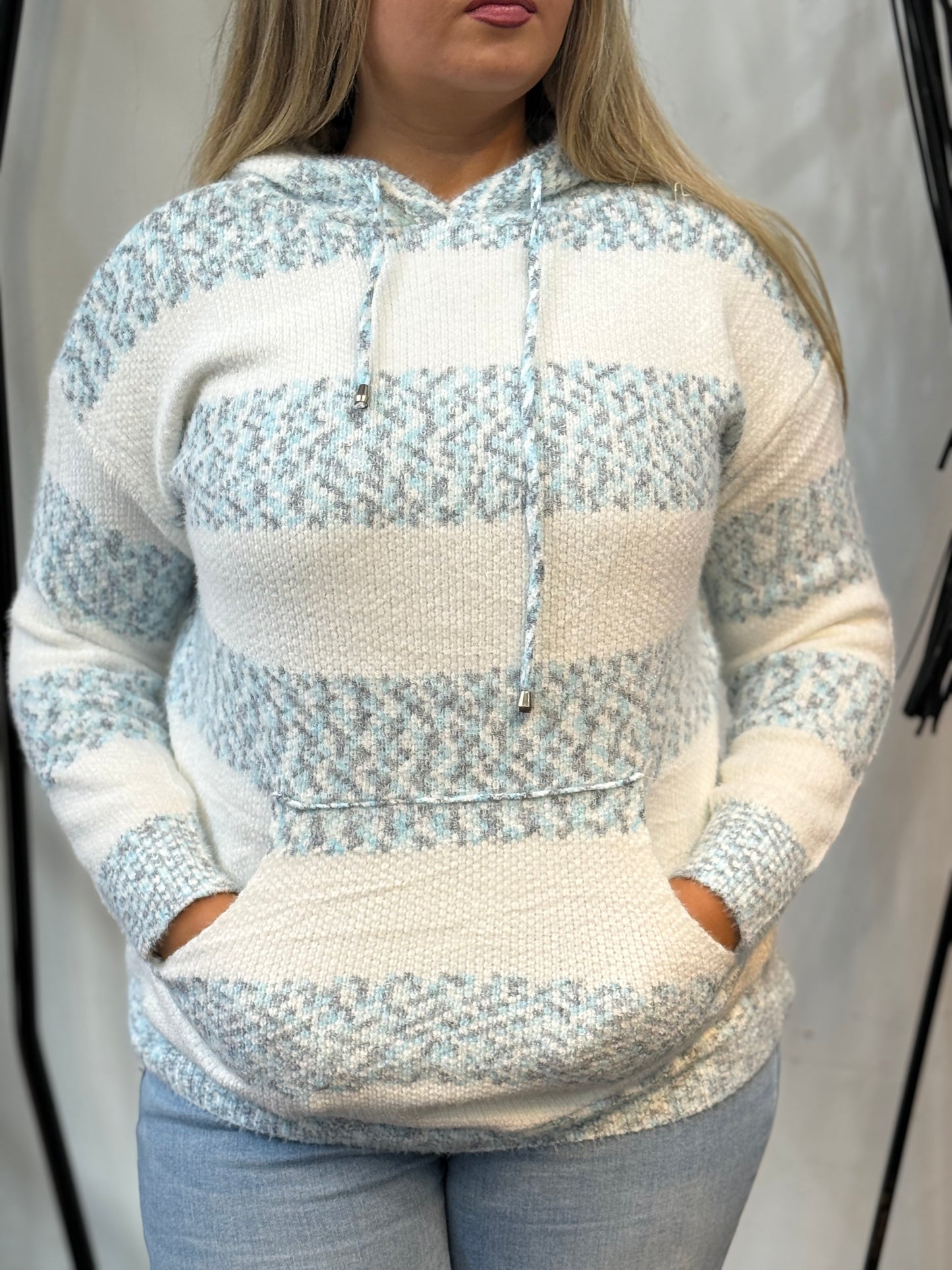 ANDI-STRIPE POCKETS HOODY KNIT-