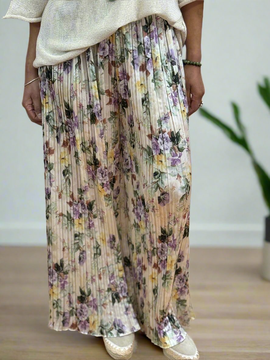 JADEN-PRINTED PLEATED SATIN TROUSERS
