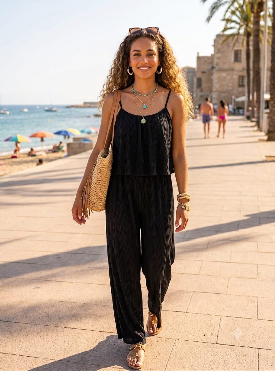 CARLY-EMBOSSED OVERLAY JUMPSUIT