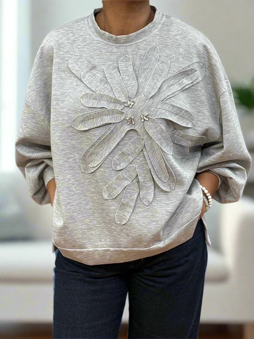 LARGE FLOWER DIAMANTE SWEAT TOP