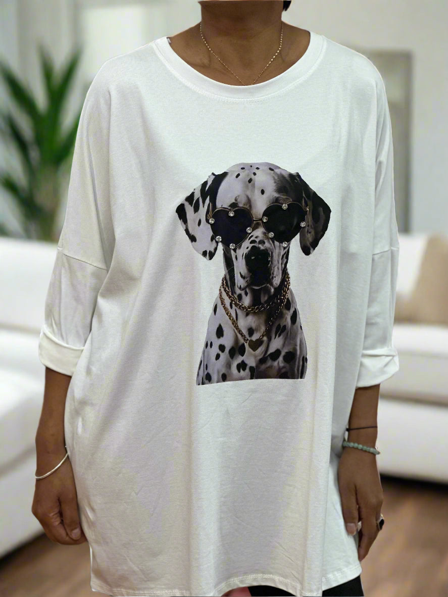 DIAMANTE DETAIL L/S ANIMAL T/SHIRT