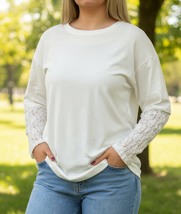 BELLA -2-IN 1 LACE SLV TEE TOP