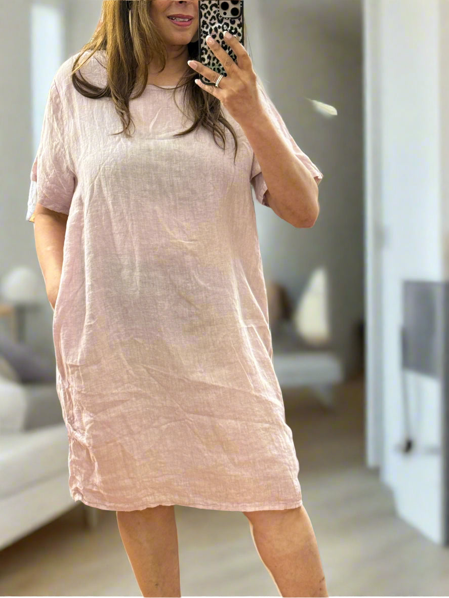LAYLA -LINEN SHIFT S/S DRESS-