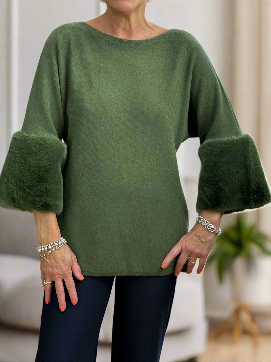 BRIE-LUX FUR CUFF JUMPER