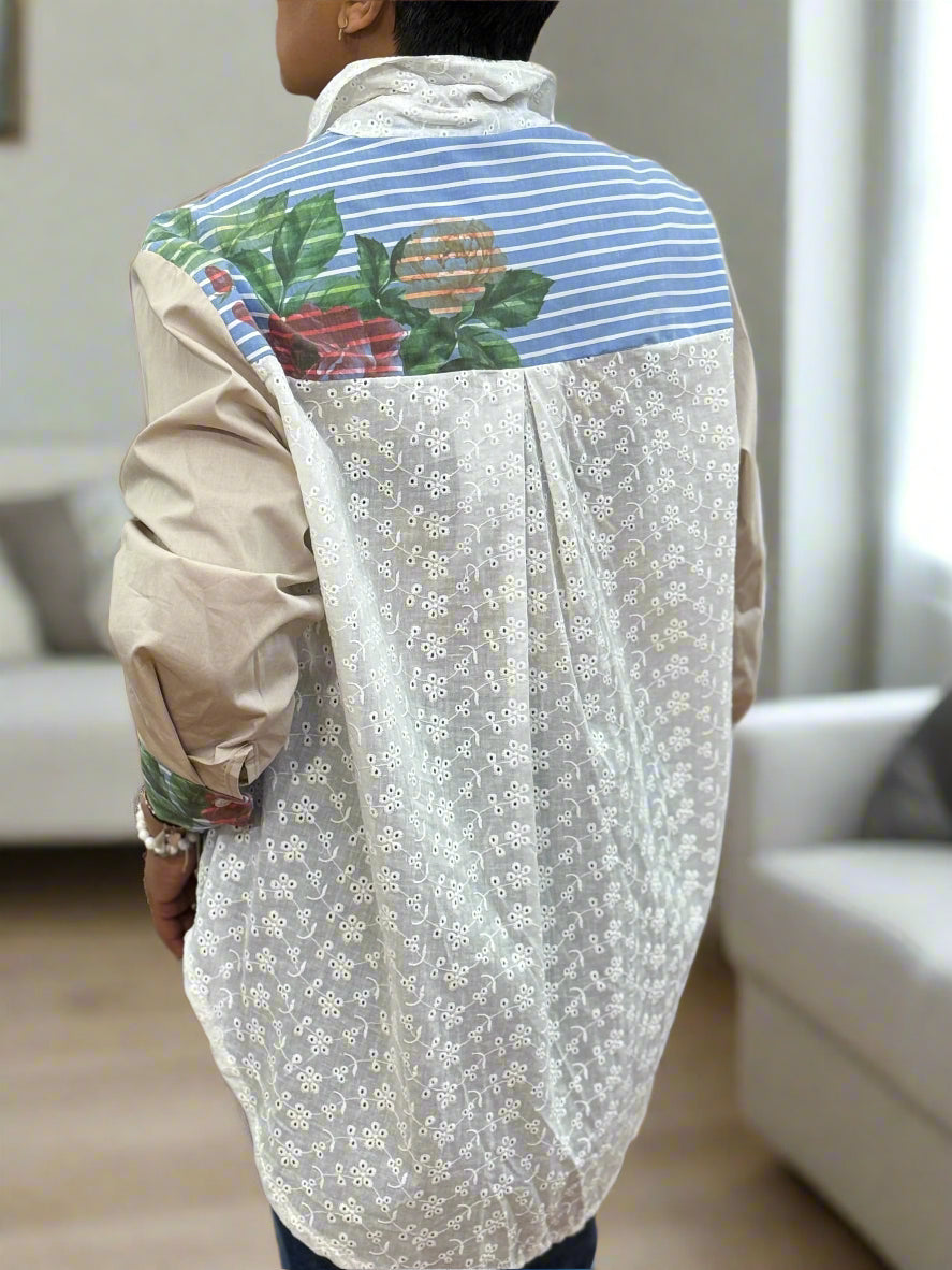 CURBY-EMB DETAIL PANEL STRIPED SHIRT