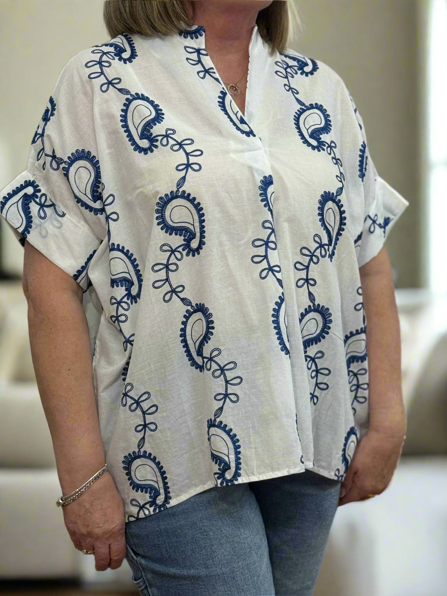 PAISLEY O/S COTTON G/DAD TOP-PLUS
