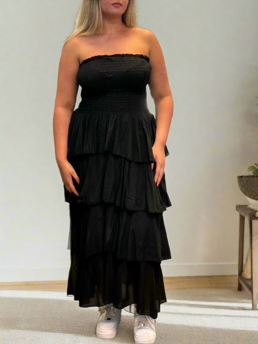 PAIGE- SHEARED STRAPLESS FRILL DRESS #LAST 1 LEFT