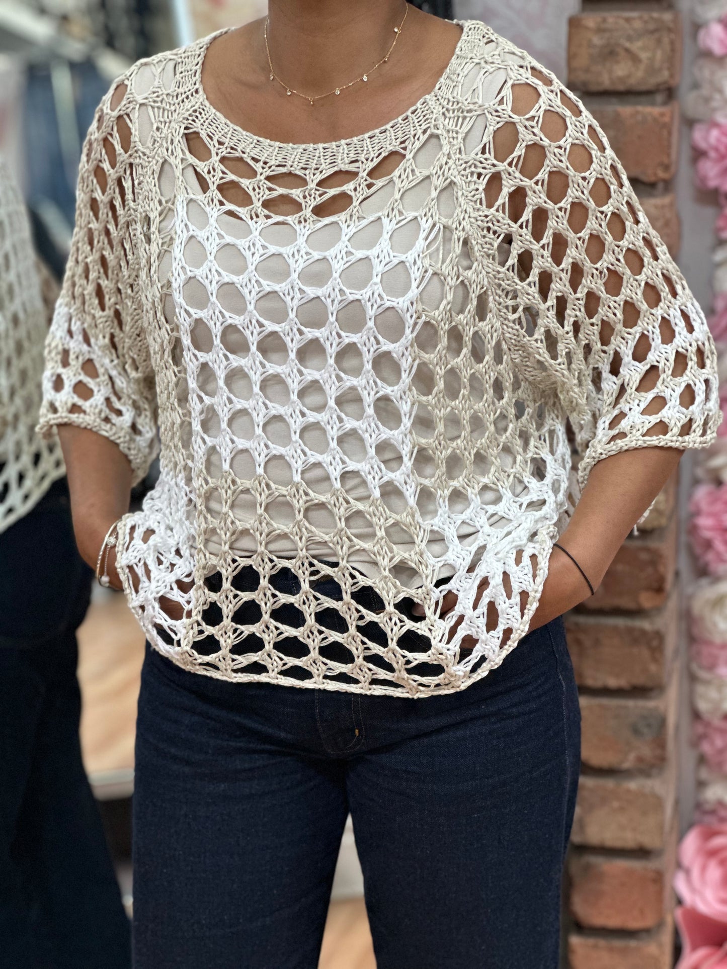 HOLEY CROCHET SQUARES TOP-