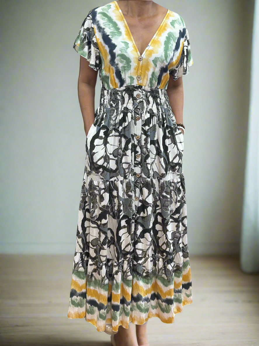 KATIE -V NK BUTTONS DETAIL MAXI DRESS -