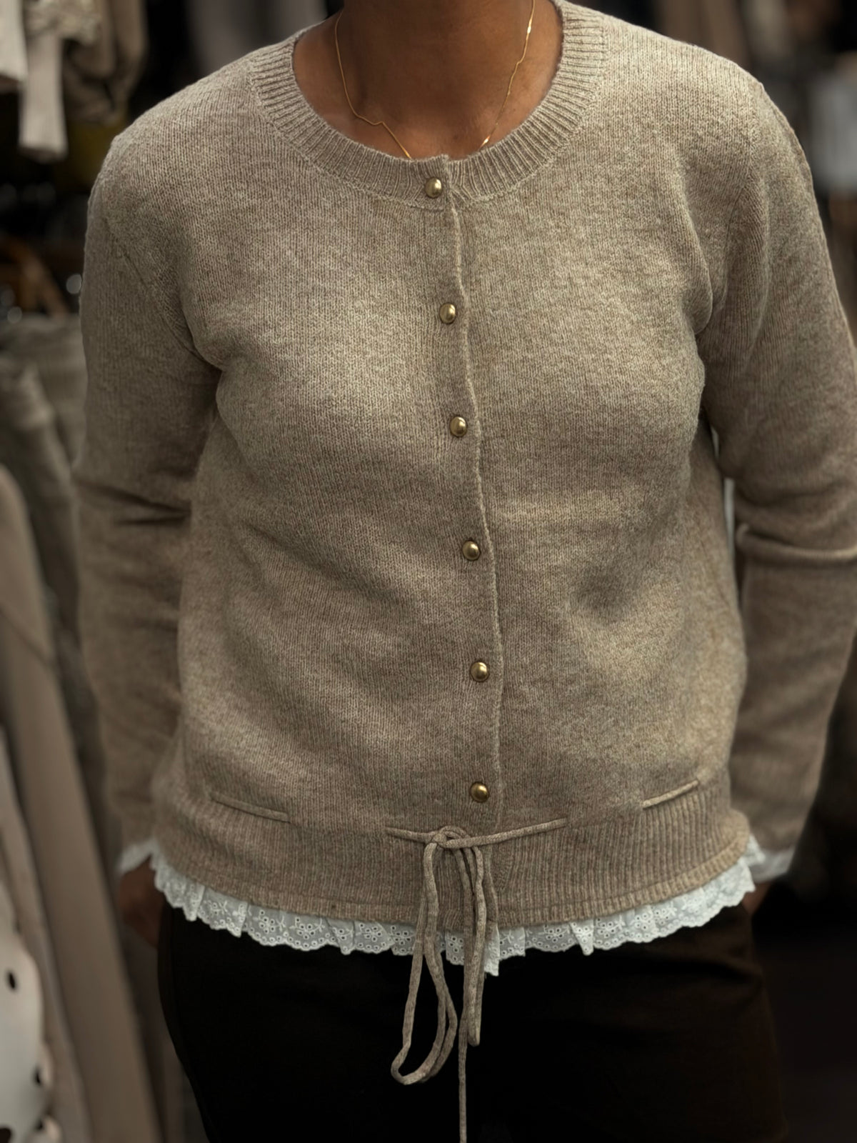 MORGAN- LACE TRIM KNITTED CARDI-24hrAuto10%off