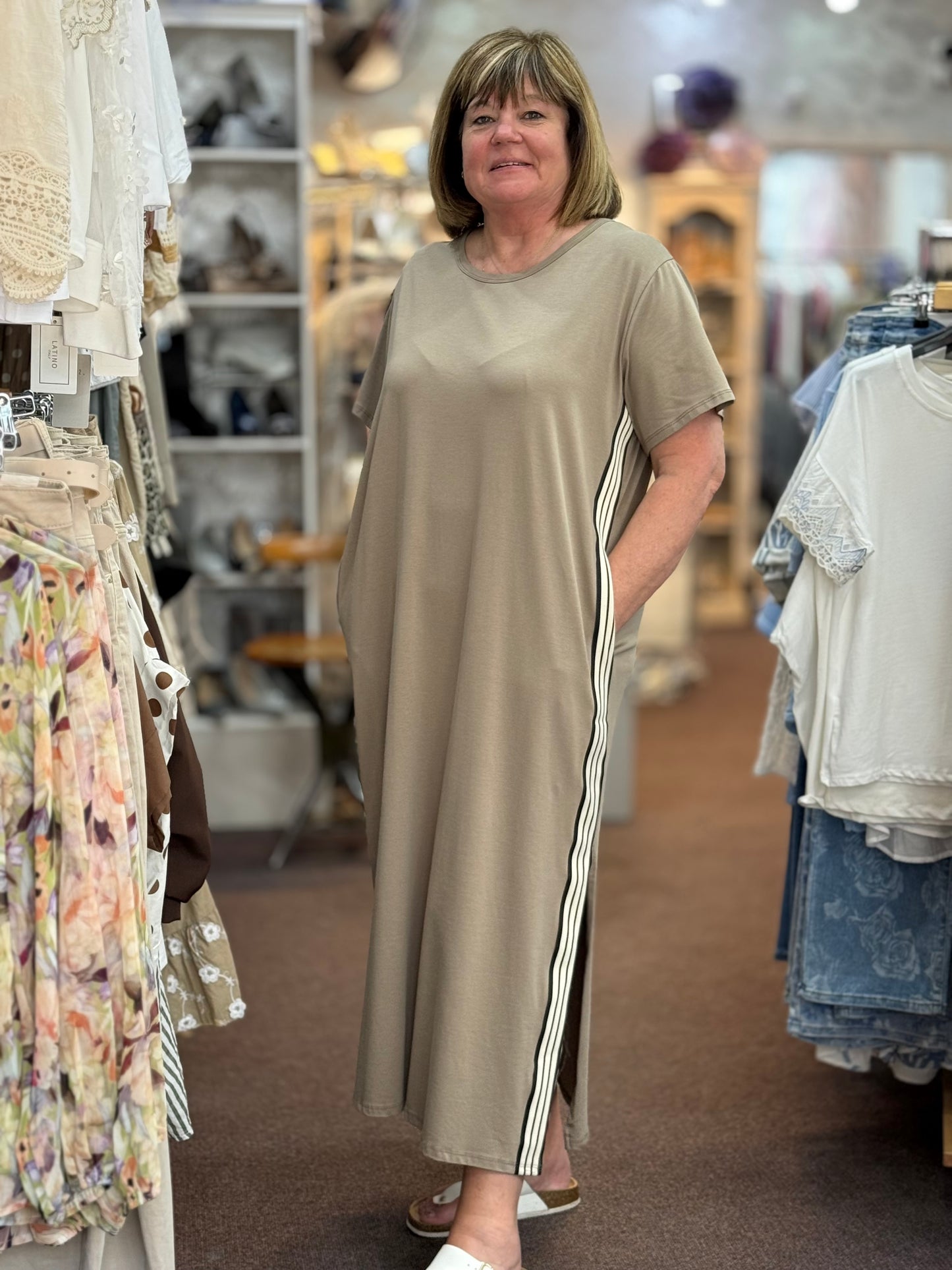 LACEY- SIDE STRIPE T-SHIRT DRESS #SunshineSALE