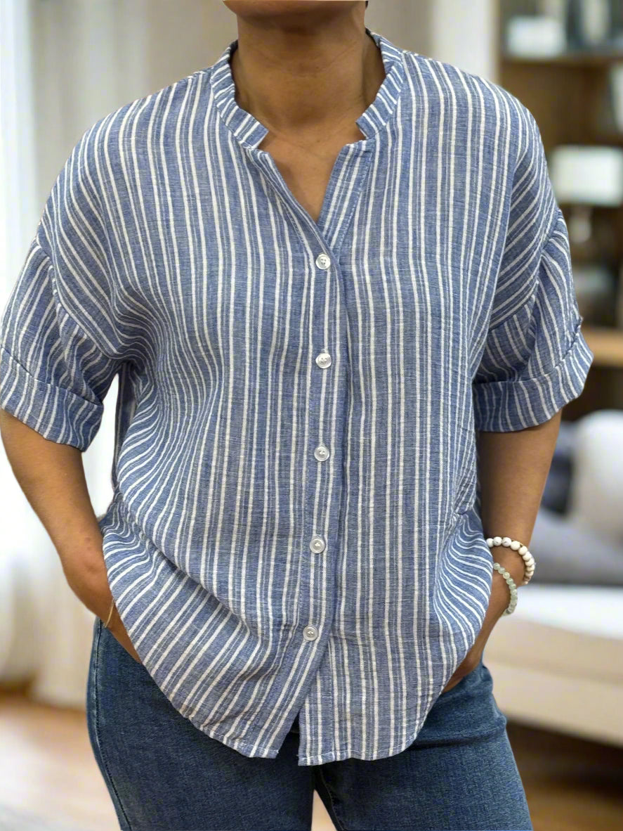 REISS- GRANDAD PINSTRIPE SHIRT