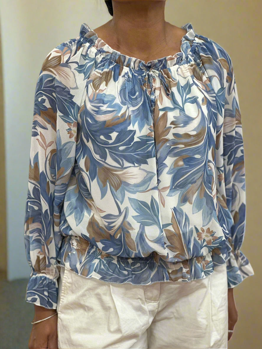 VENICE- CHIFFON ROUCHED WELT PRINT TOP