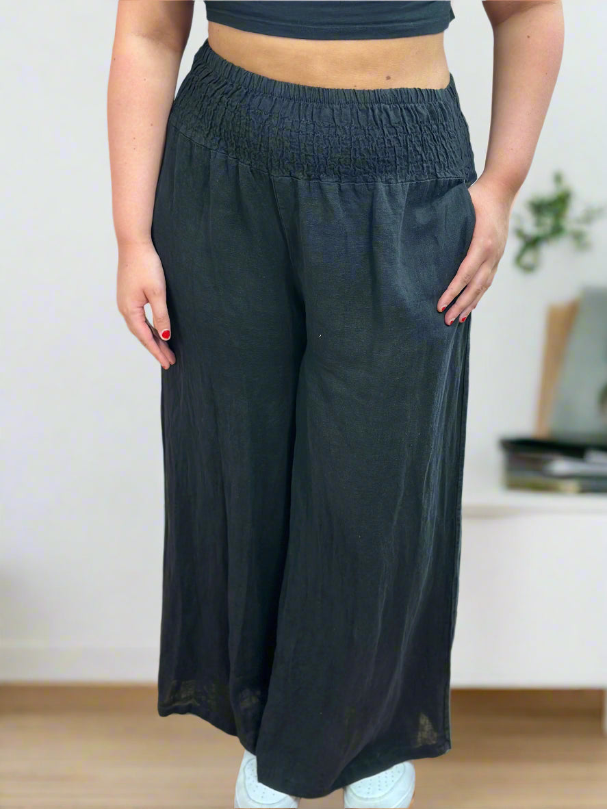 CARMEN- SHEARED WAIST LINEN PALLAZO