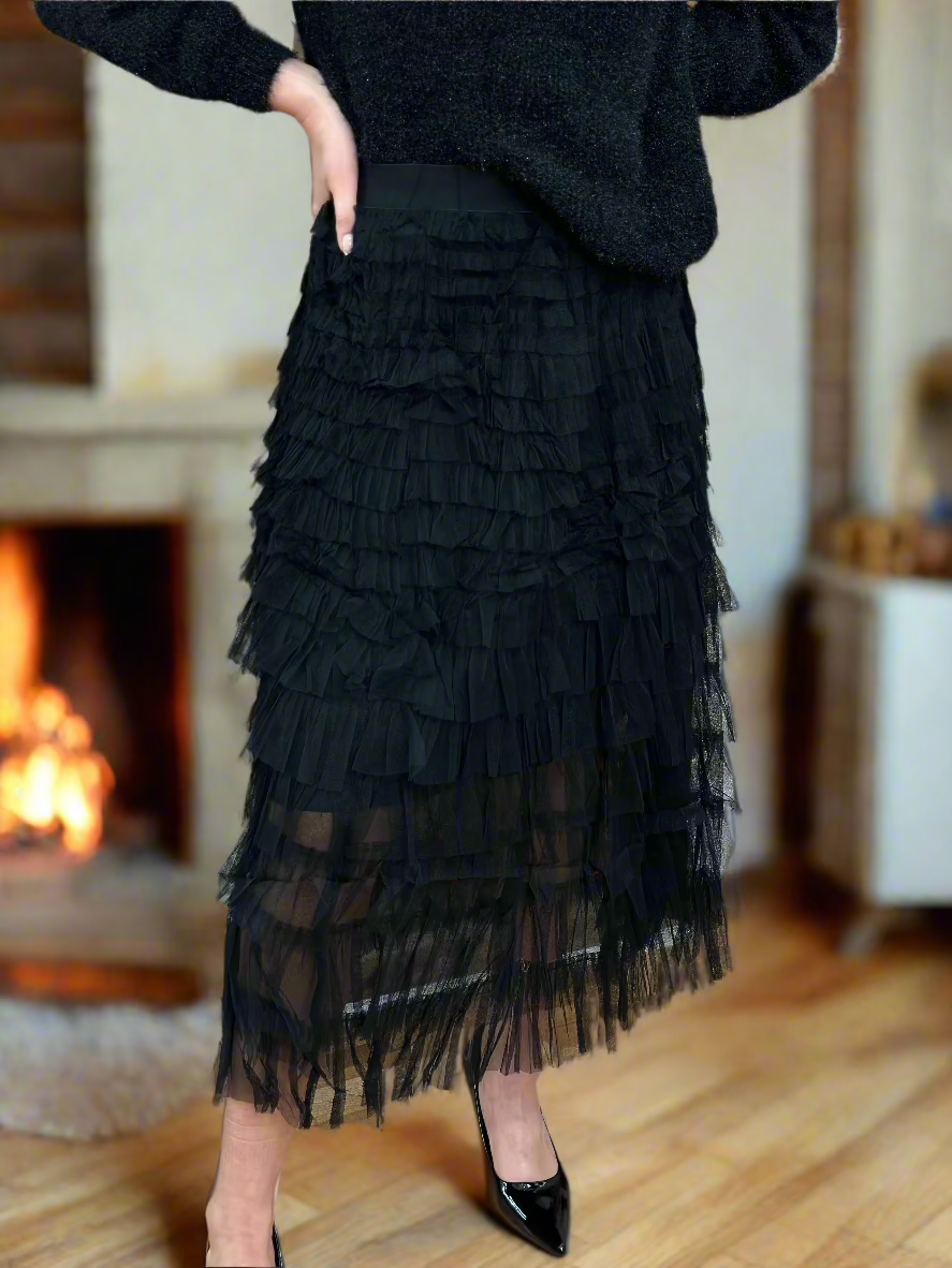 RUFFLE TULE TIERED SKIRT