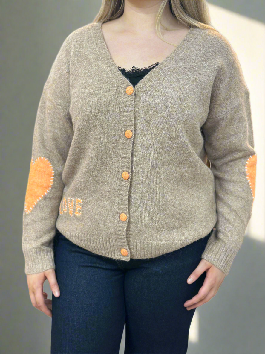 GRACIE- BLANKET STITCH LOVE CARDI- MOCHA