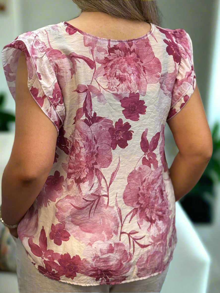 CHAY-PRINTED FRILL TOP