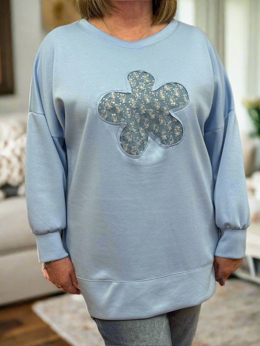 SPARKLE CUT OUT DAISY SWEAT