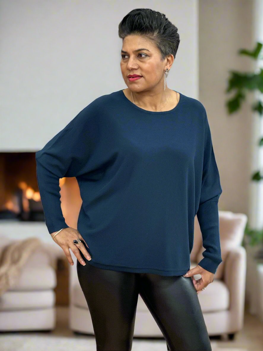 BYOUNG-MORLA BATWING KNIT -NAVY/TEAL-