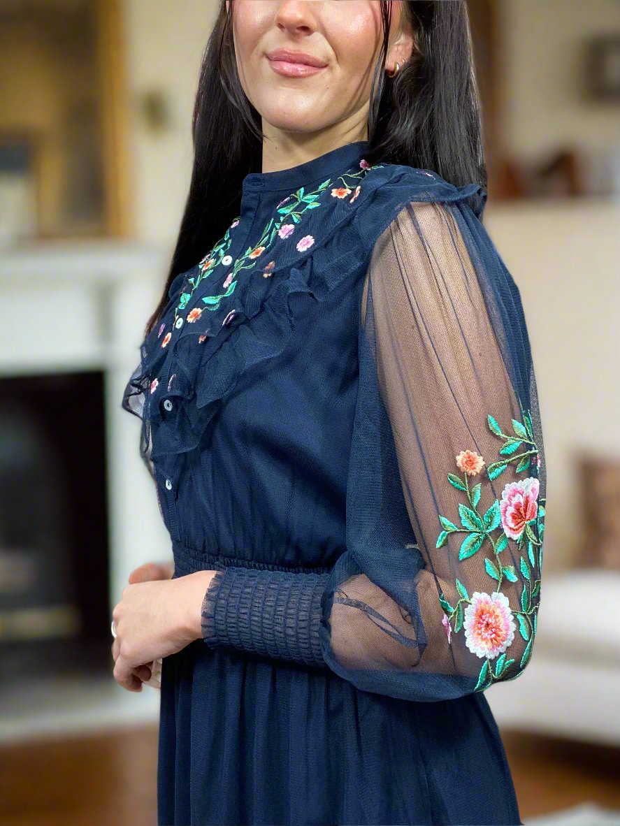 FRENCH CONNECTION VENICE FLORAL MESH DRESS