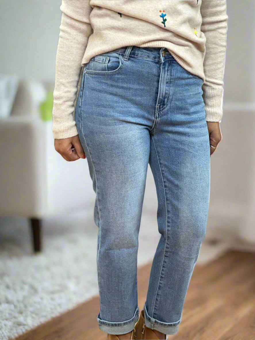 ABBIE- RB STRAIGHT FIT MID DENIM