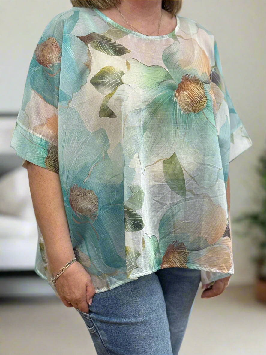 ISABELLA- SILKY O/S PRINT TOP