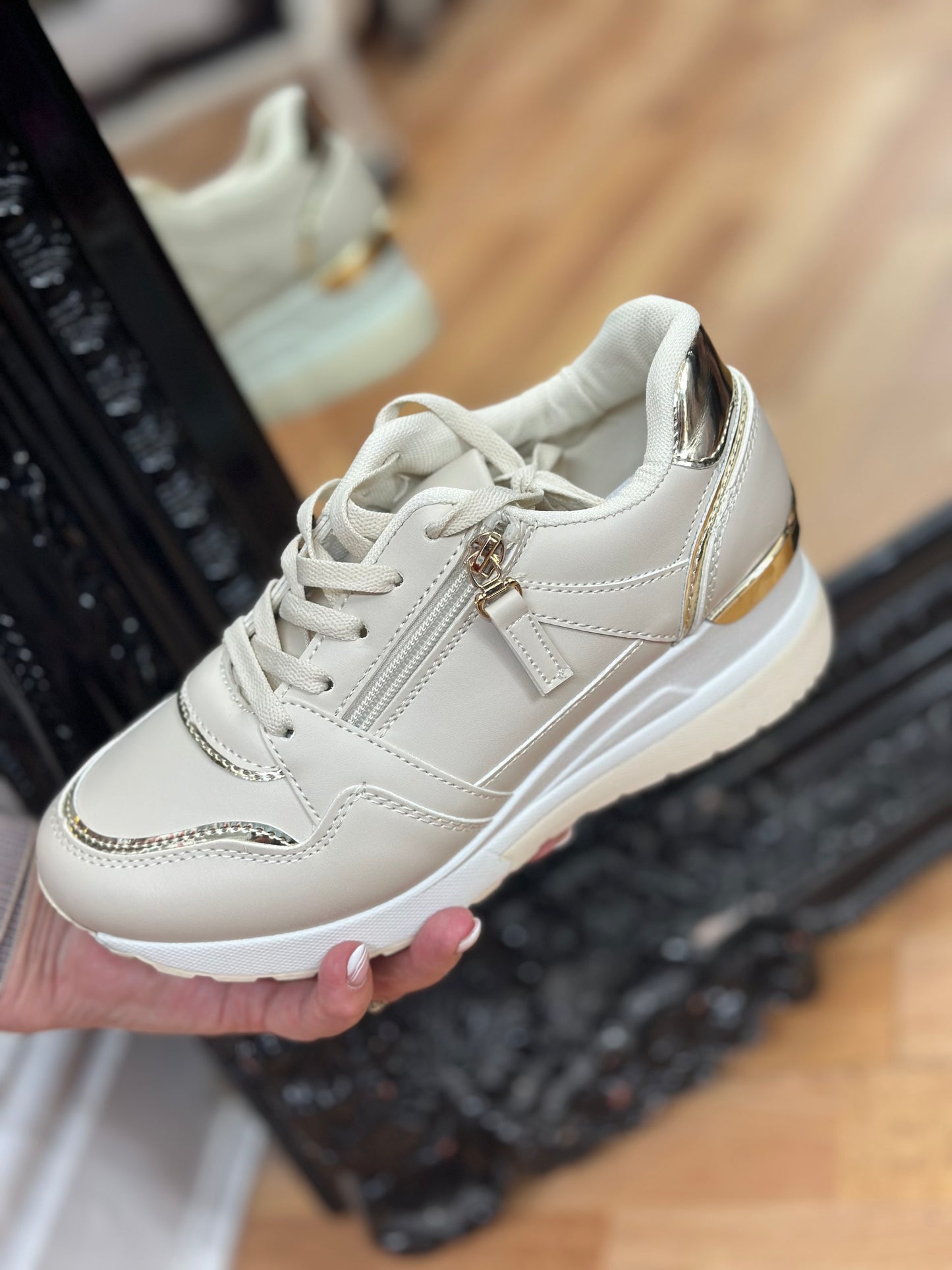 SIENNA HIGH WEDGE TRAINER- BEIGE-