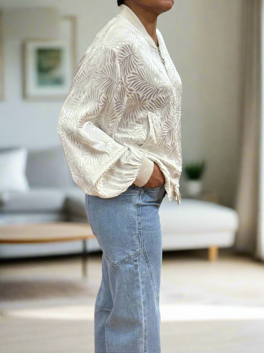 TAMARA-SILKY BOMBER JKT-SILVER BEIGE