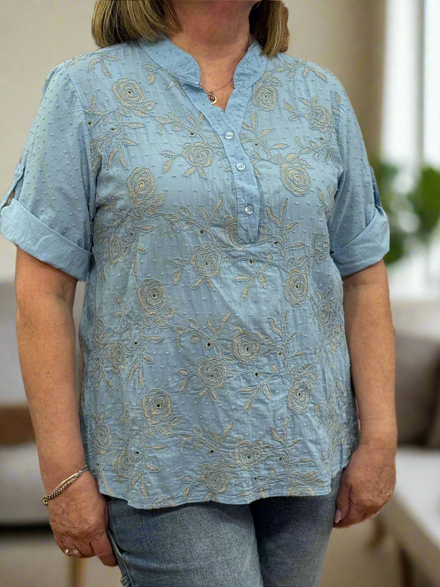 GERI - DOBBI EMB ROSE COTTON TOP