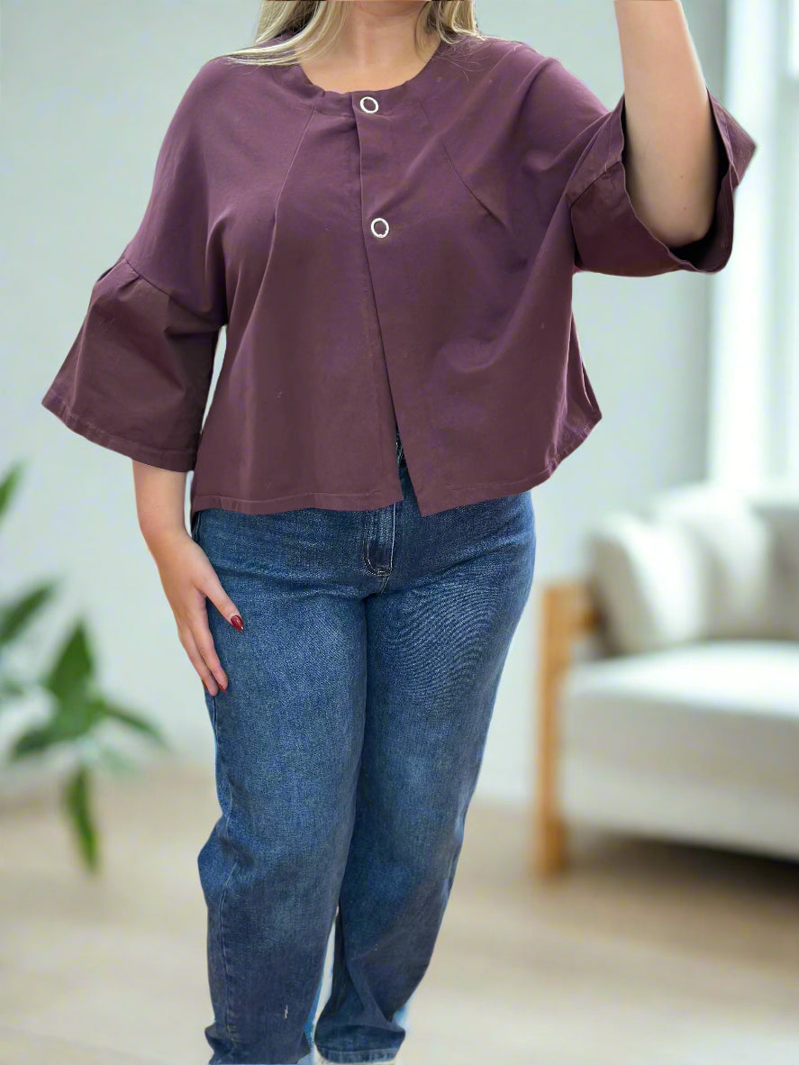 TACY-BUTTONS CROP JERSEY JKT- #BlackFridaySale