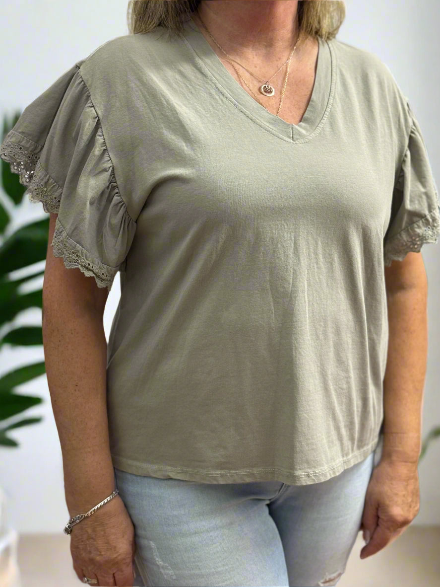 REEMA-V NK FRILL SLEEVE TEE