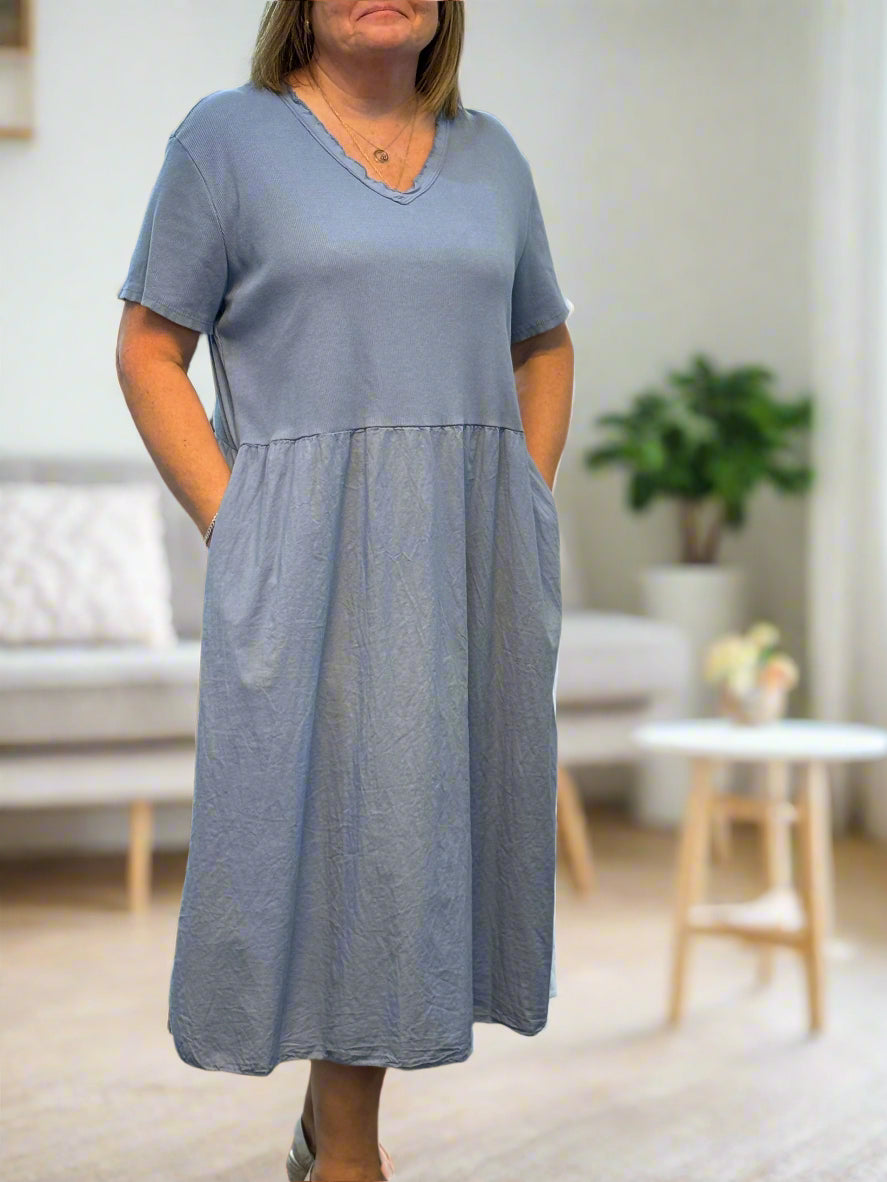 LOUISA - S/SLV RIB COTTON DRESS-CURVE