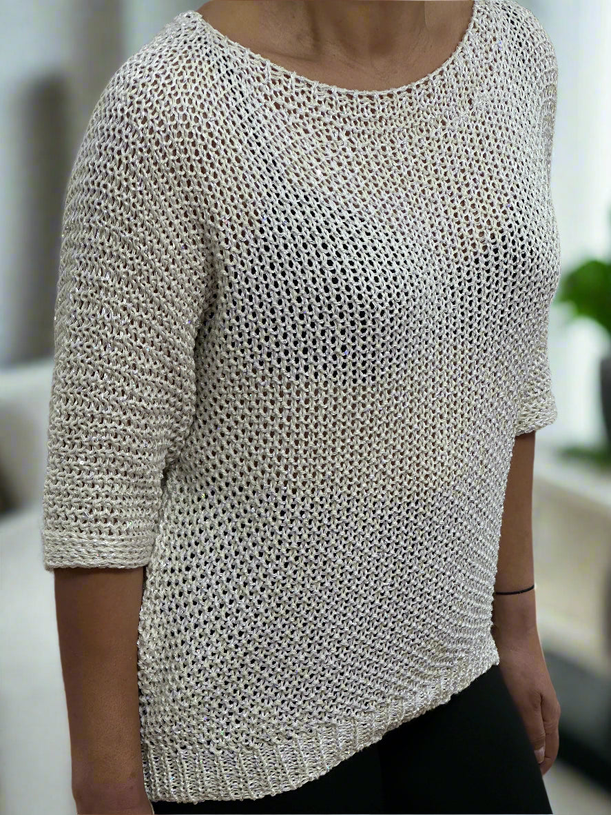 LUISA- SEQUIN SILKY CROCHET KNIT TOP