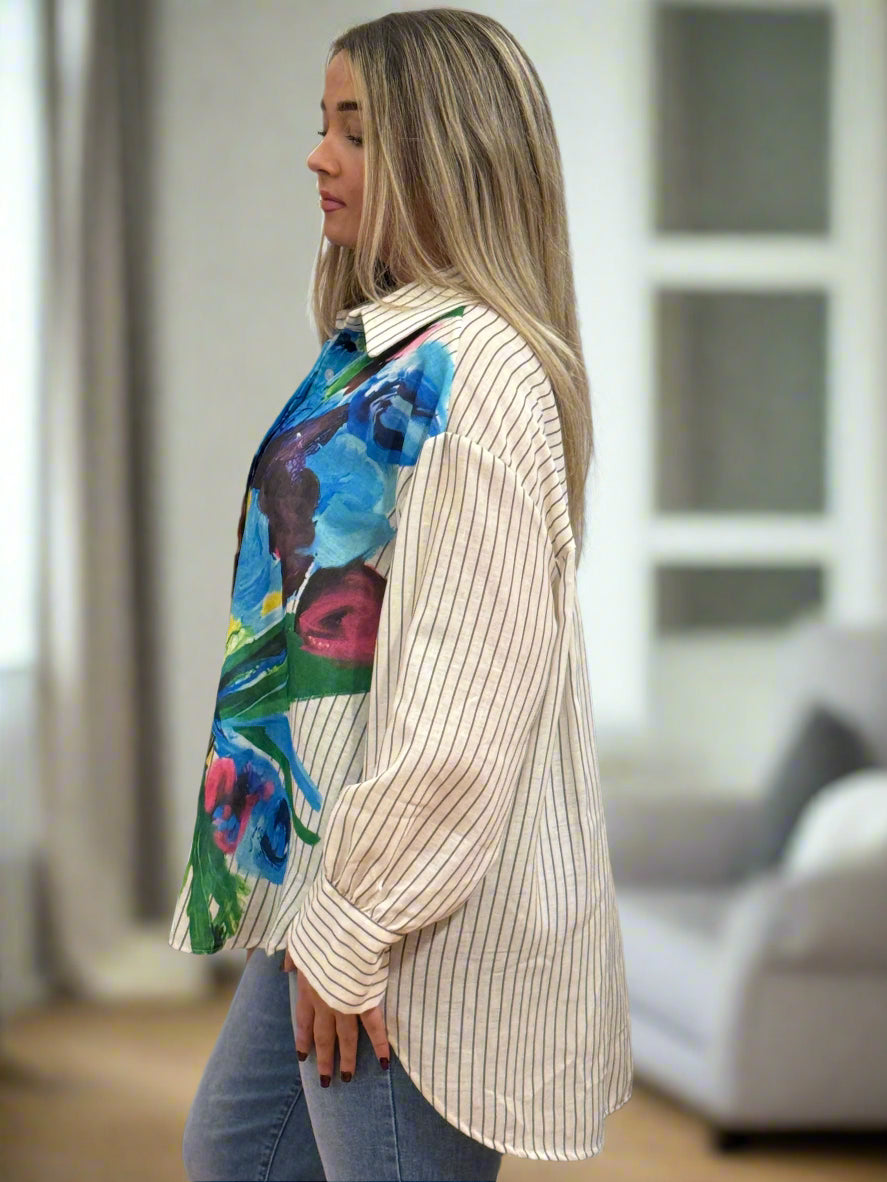 ZETA FLORAL & STRIPE SHIRT