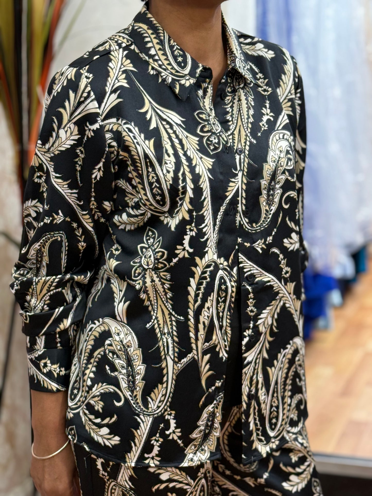 BYOUNG-FLAIR PRINT SILKY SHIRT-CO-ORD
