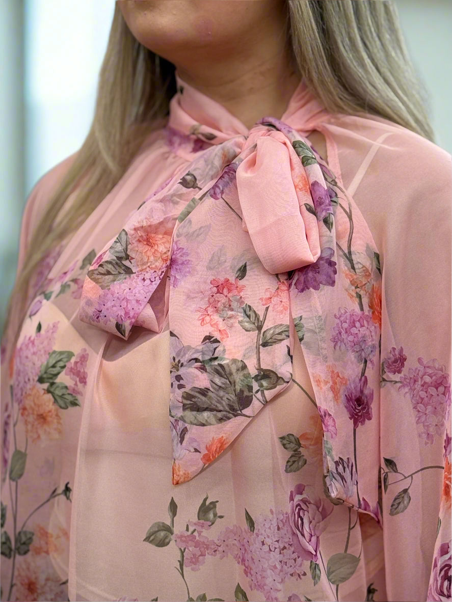 STORM - TIE NECK PRINTED SHEER TOP