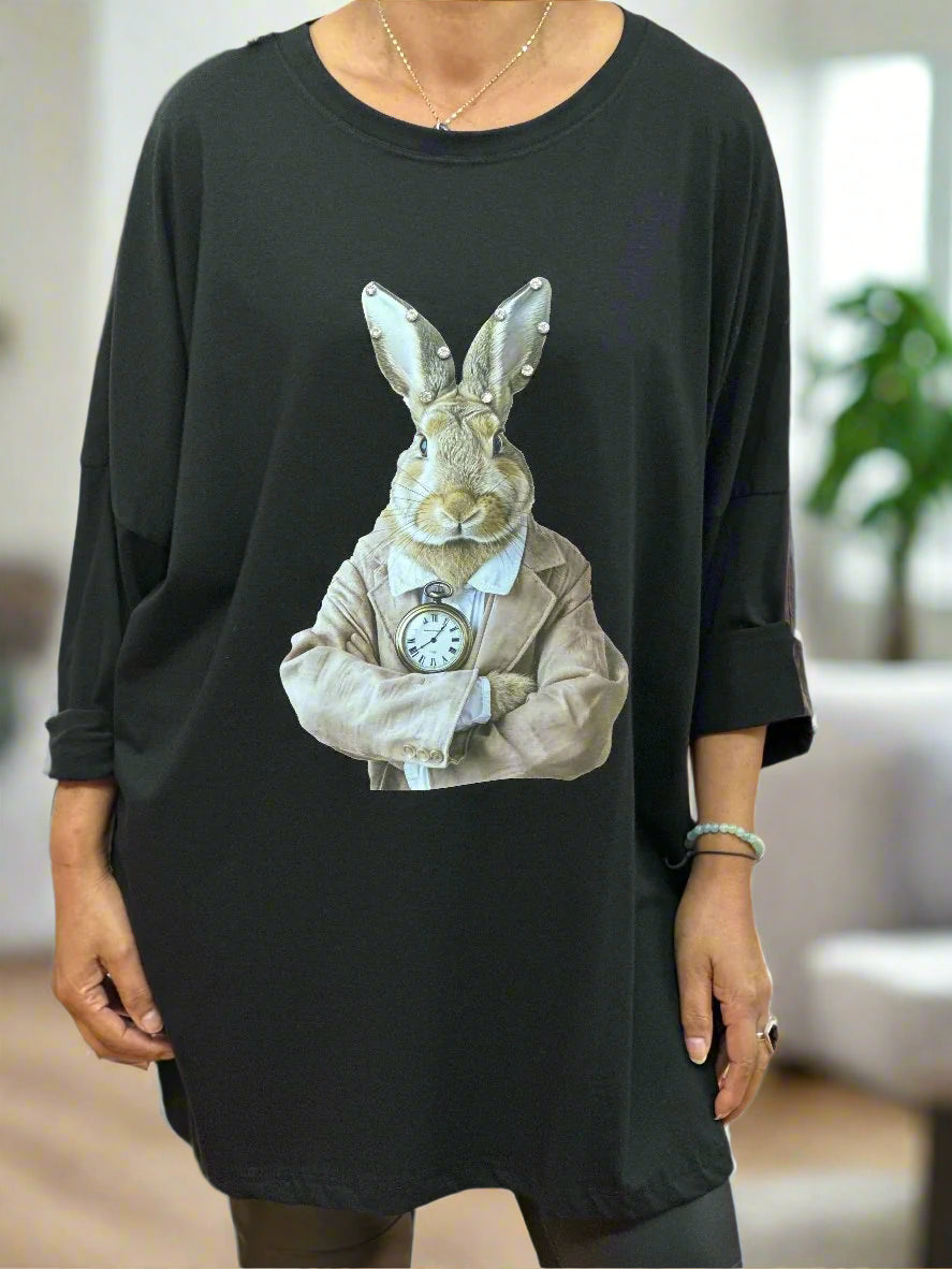 DIAMANTE DETAIL L/S ANIMAL T/SHIRT